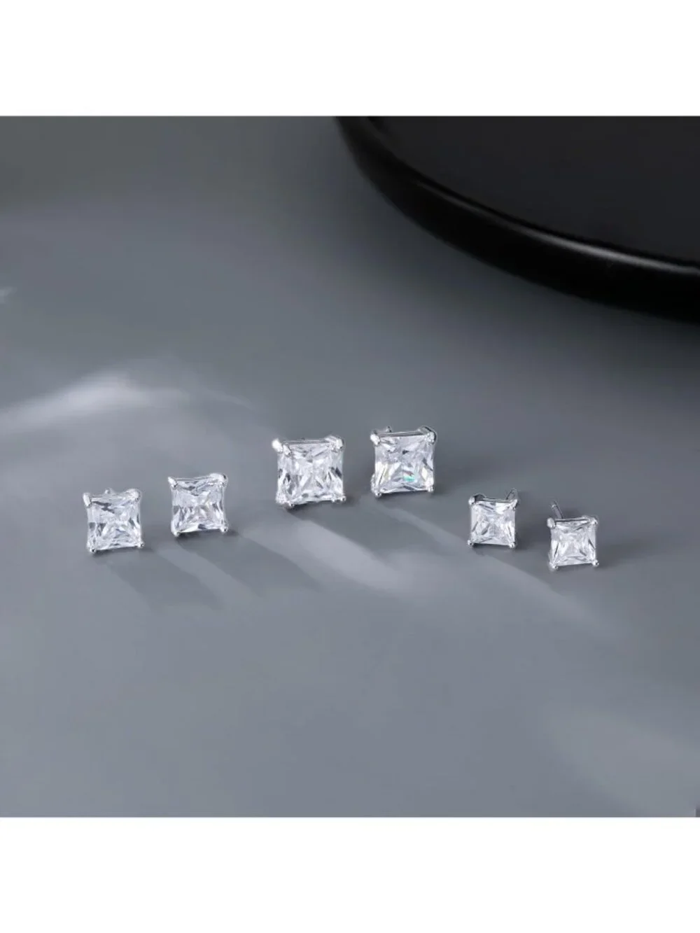 925 Sterling Silver CZ Square Stud Earrings for Women & Teens - 3 Pairs